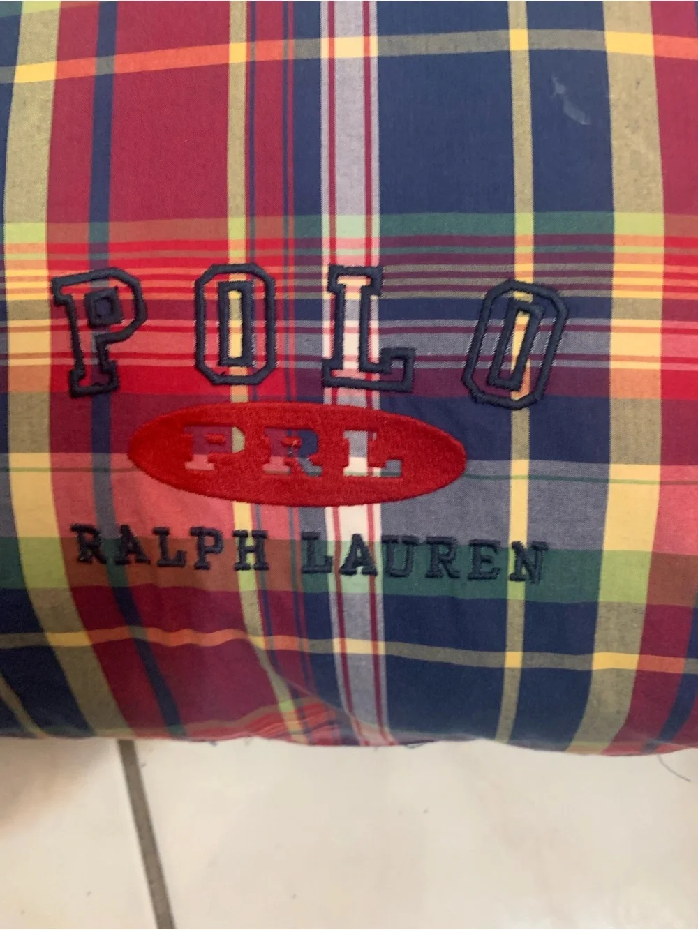 Ralph Lauren Multicolor Plaid Embroidered Logo Pillow